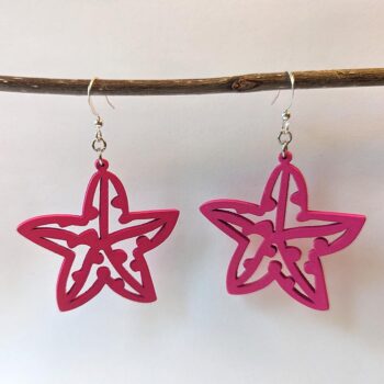 Large Hot Pink Starfish Laser Cut Wood Earrings - Image 3