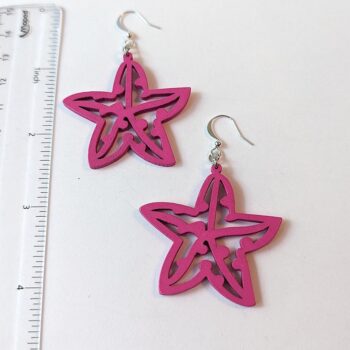 Large Hot Pink Starfish Laser Cut Wood Earrings - Image 2