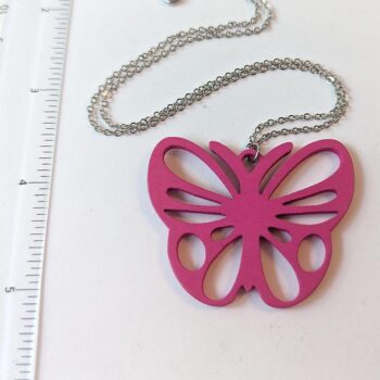 Large Pink Butterfly Laser Cut Wood Pendant Necklace - Image 3