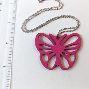 Large Pink Butterfly Laser Cut Wood Pendant Necklace - Image 2