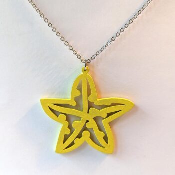 Large Yellow Starfish Laser Cut Wood Pendant Necklace