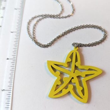 Large Yellow Starfish Laser Cut Wood Pendant Necklace - Image 3