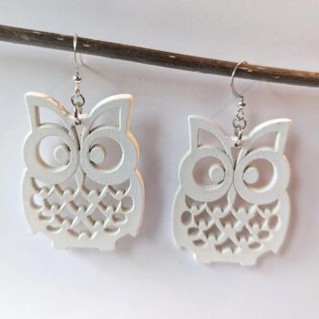 Large White Owl Laser Cut Wood Earrings