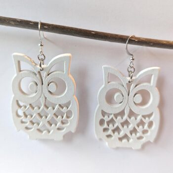 Large White Owl Laser Cut Wood Earrings - Image 3