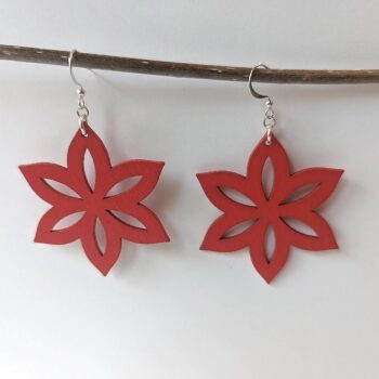 Large Red Star Laser Cut Wood Earrings