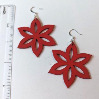 Large Red Star Laser Cut Wood Earrings - Image 2