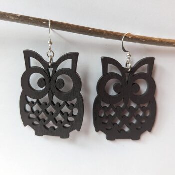 Large Black Owl Laser Cut Wood Earrings