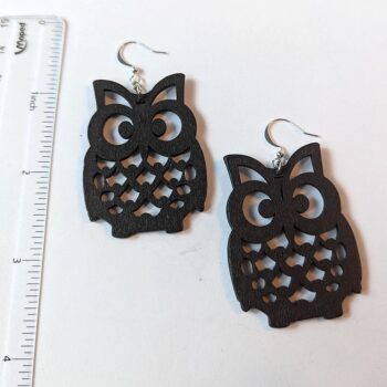 Large Black Owl Laser Cut Wood Earrings - Image 3