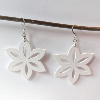 Large White Star Laser Cut Wood Earrings