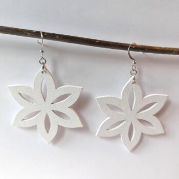 Large White Star Laser Cut Wood Earrings - Image 3