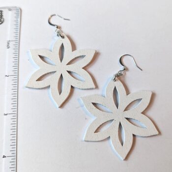 Large White Star Laser Cut Wood Earrings - Image 2