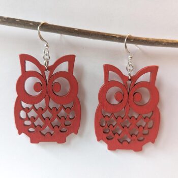 Large Red Owl Laser Cut Wood Earrings