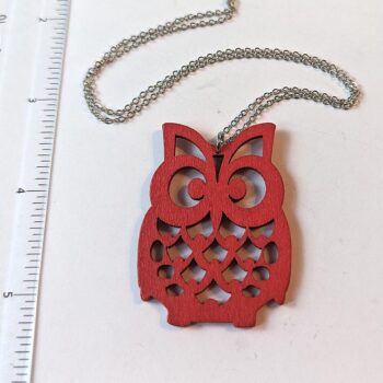 Large Red Owl Laser Cut Wood Pendant Necklace - Image 3