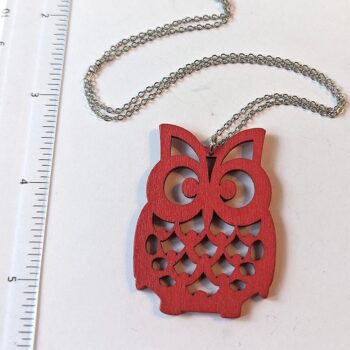 Large Red Owl Laser Cut Wood Pendant Necklace - Image 2