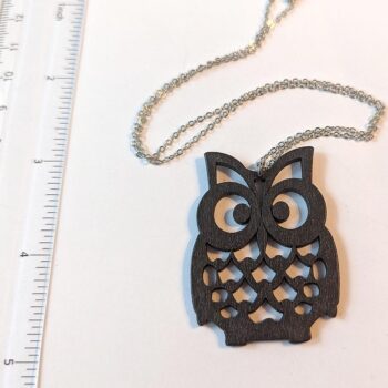 Large Black Owl Laser Cut Wood Pendant Necklace - Image 3