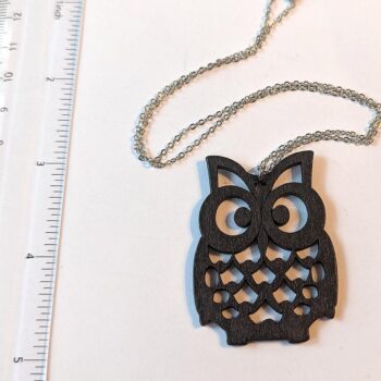 Large Black Owl Laser Cut Wood Pendant Necklace - Image 2