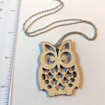 Large Natural Owl Laser Cut Wood Pendant Necklace - Image 3