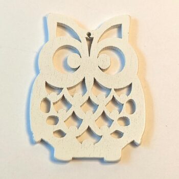 Large White Owl Laser Cut Wood Pendant