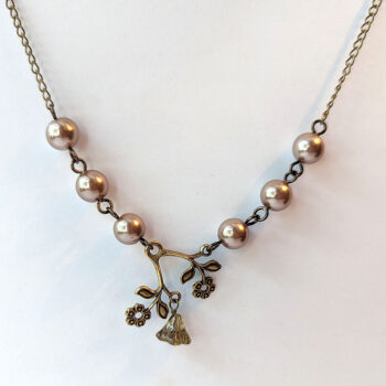 Antique Bronze Flowers Brown Beads Necklace