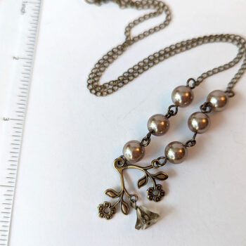 Antique Bronze Flowers Brown Beads Necklace - Image 2