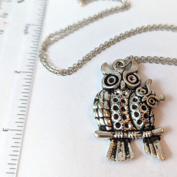 Antique Silver Owl Mom and Baby Vintage Style Necklace - Image 3