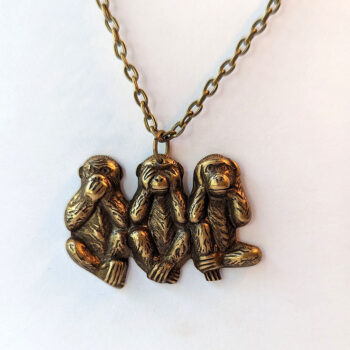 Antique Bronze See Hear Speak No Evil Monkey's Vintage Style Necklace