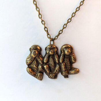 Antique Bronze See Hear Speak No Evil Monkey's Vintage Style Necklace - Image 4