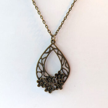 Antique Bronze Teardrop with Flowers Vintage Style Necklace