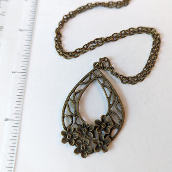 Antique Bronze Teardrop with Flowers Vintage Style Necklace - Image 2