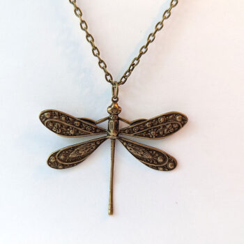 Antique Bronze Large Dragonfly Vintage Style Necklace