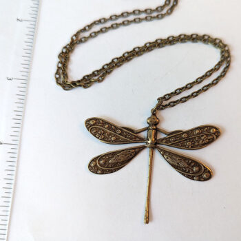 Antique Bronze Large Dragonfly Vintage Style Necklace - Image 2