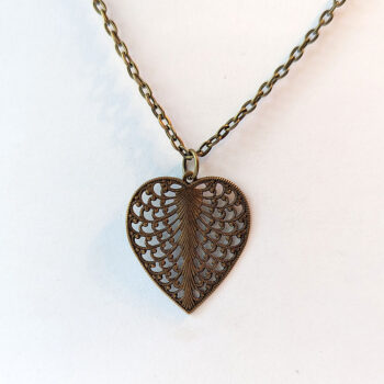 Antique Bronze Filigree Heart Vintage Style Necklace