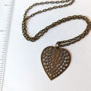 Antique Bronze Filigree Heart Vintage Style Necklace - Image 2