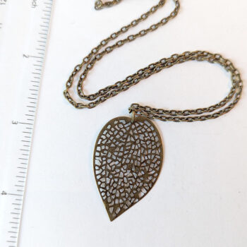 Antique Bronze Filigree Leaf Vintage Style Necklace - Image 2