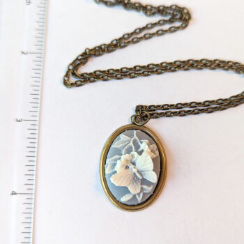 Antique Bronze Cameo Butterfly White Blue Vintage Style Necklace - Image 2