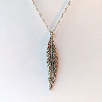 Antique Silver Long Slender Leaf Vintage Style Necklace