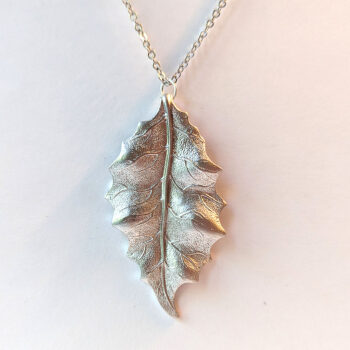 Silver Large Leaf Pendant Necklace - Image 7