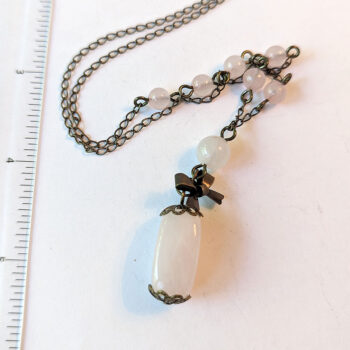 Antique Bronze Rose Quartz Crystal and Bow Vintage Style Necklace with Rose Quartz Pendant - Image 2