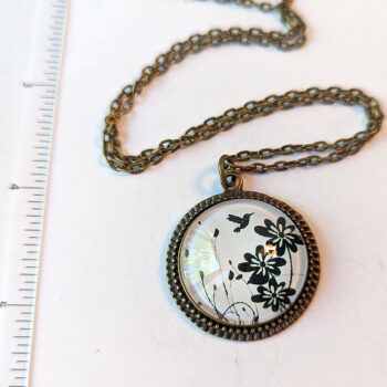 Antique Bronze Cameo with Hummingbird and Flowers Vintage Style Necklace - Image 3