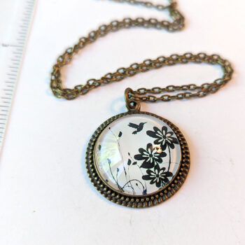 Antique Bronze Cameo with Hummingbird and Flowers Vintage Style Necklace - Image 2