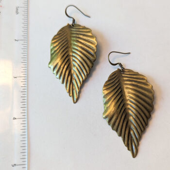 Antique Bronze Large Leaf Vintage Style Earrings - Image 2