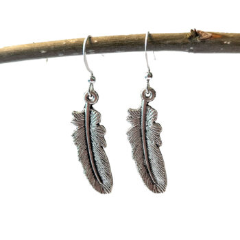 Antique Silver Feather Vintage Style Earrings