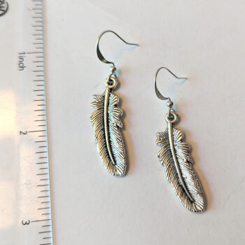 Antique Silver Feather Vintage Style Earrings - Image 2