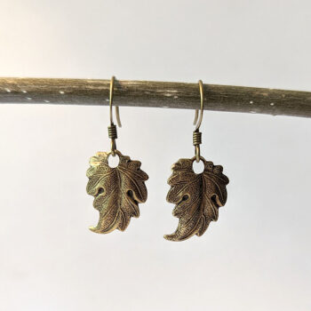 Antique Bronze Leaf Earrings - Image 3