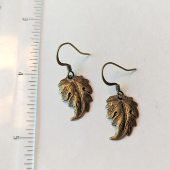 Antique Bronze Leaf Earrings - Image 2