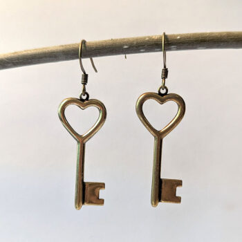 Antique Bronze Key Vintage Style Earrings