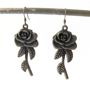 Antique Bronze Rose Flowers Vintage Style Earrings