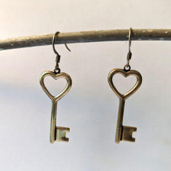 Antique Bronze Key Vintage Style Earrings - Image 4