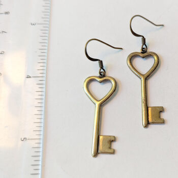 Antique Bronze Key Vintage Style Earrings - Image 2