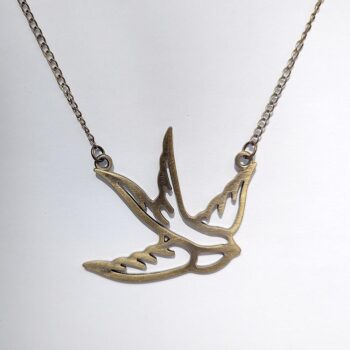 Antique Bronze Large Sparrow Bird Vintage Style Necklace